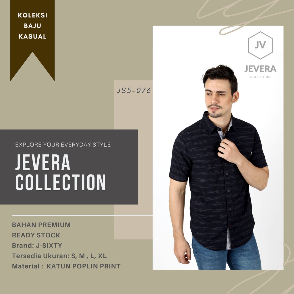 Kemeja Pria Lengan Pendek Casual J-Sixty Motif Salur JS5-076