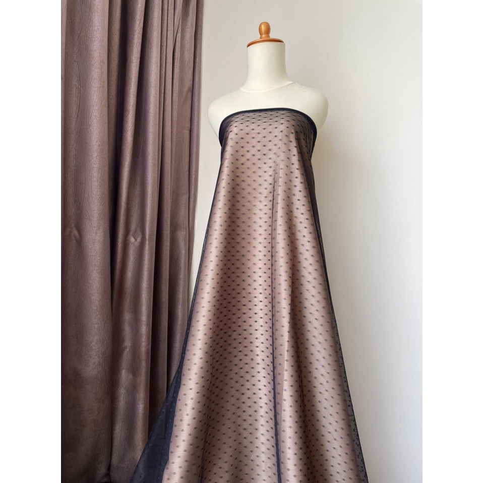 Bahan Kain Tile Tille Tule Tulle Dot Dotty Warna Hitam Black