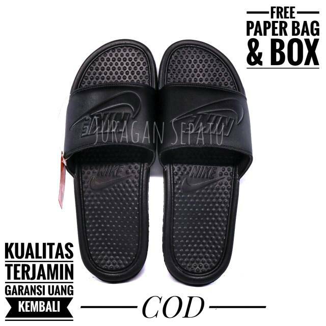  SANDAL  NIKE BENASSI HITAM  POLOS  SLIDE CEWE COWO SENDAL 