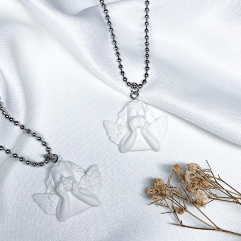 [ready stock] sweet cupid necklace | kalung angel malaikat lucu aesthetic gaya korea import putih chain rantai