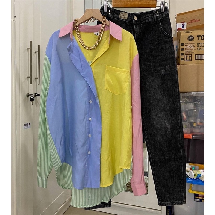 Kemeja Oversize Pastel Rainbow Nbilla Nagita premium import BKK