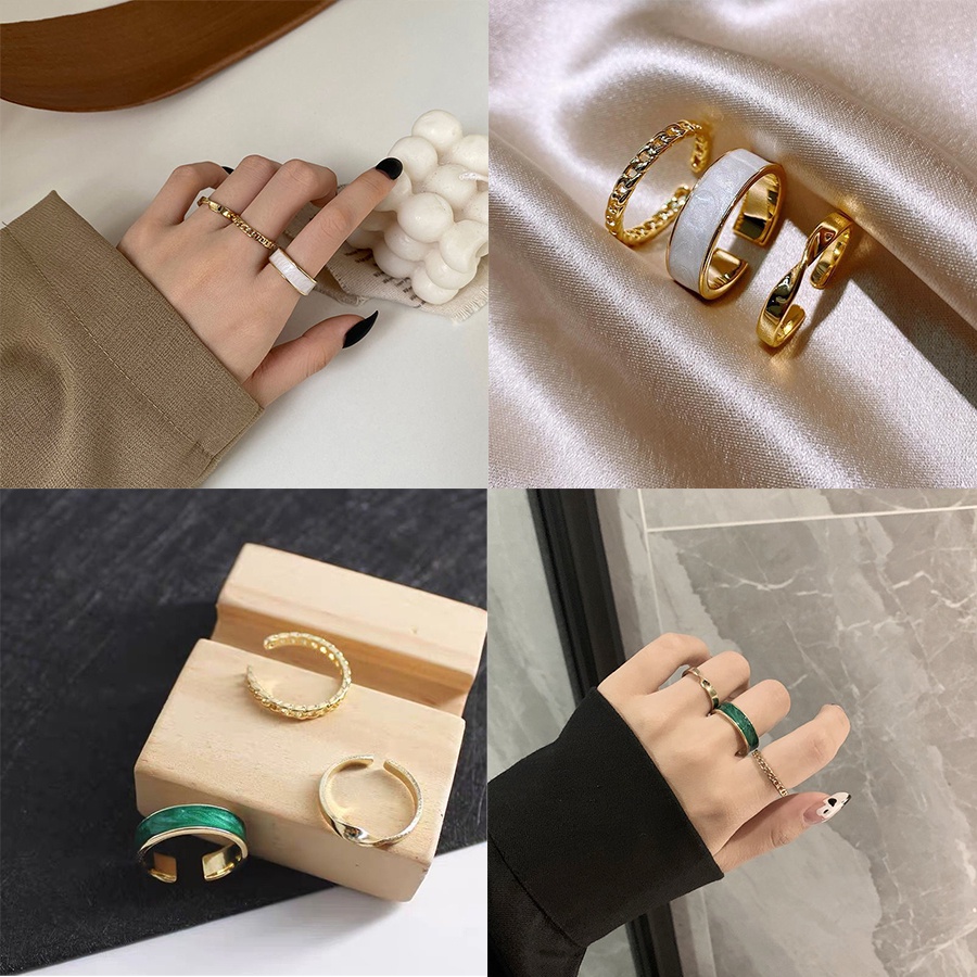 3pcs / Set Cincin Model Terbuka Dapat Disesuaikan Gaya Vintage Korea Untuk Wanita