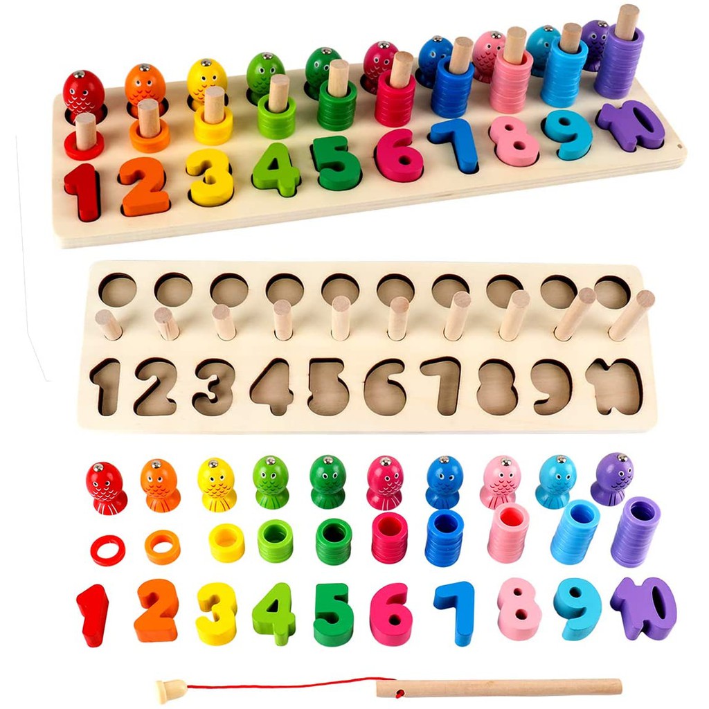 [Shiyan] mainan kayu anak edukasi wooden puzzle 3 in 1 matching board + pancing ikan dengan magnet