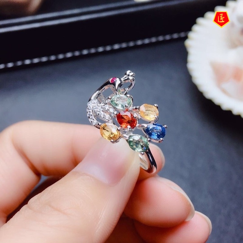 [Ready Stock]New Creative Colored Gems Ring Inlaid Natural Topaz
