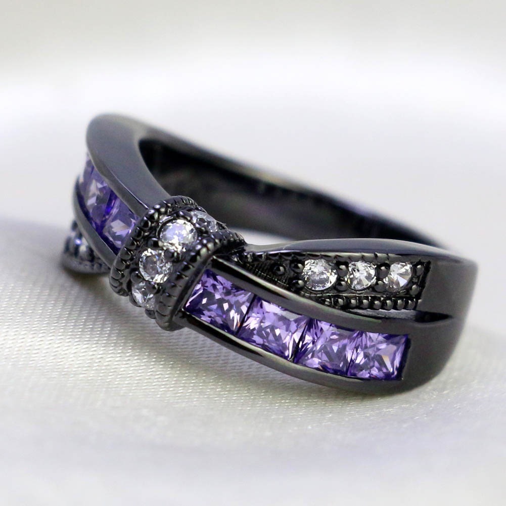 Hu Hu Hu Hu Hu Alat Bantu Pasang Kacamata♡ Cincin Batu Amethyst Imitasi Bentuk Pita Untuk Wanita