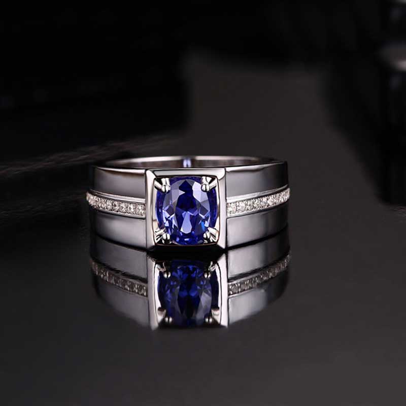 Sapphire Cincin Silver Platinum Hias Safir Berlian Untuk Pria / Wanita