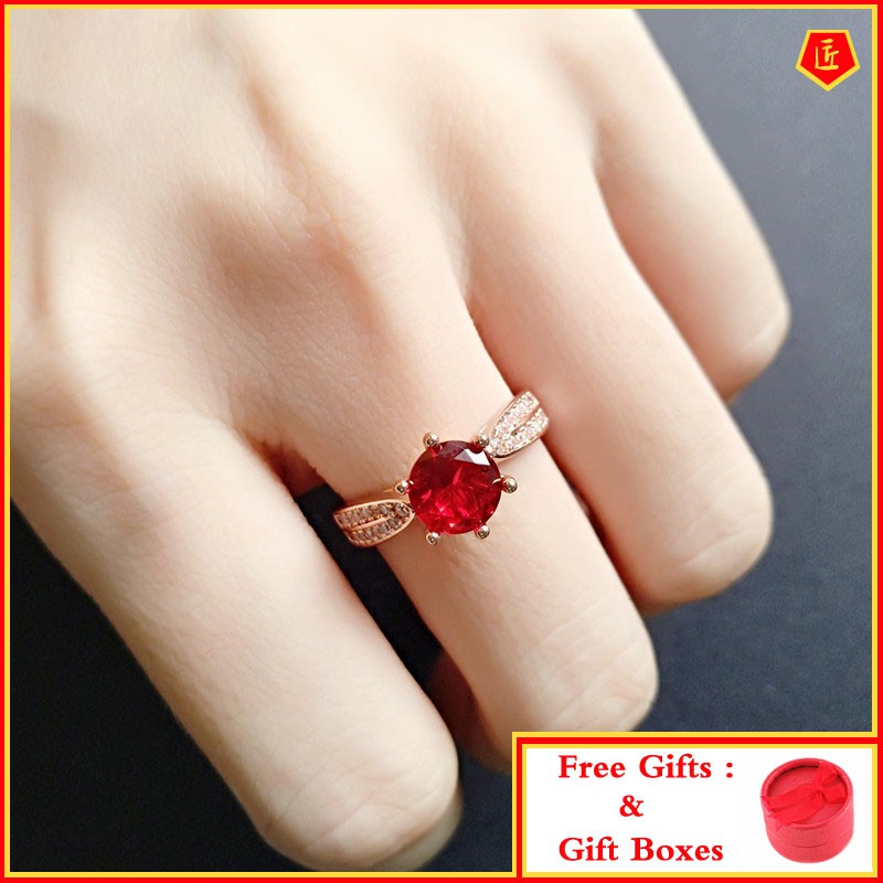 Cincin Rose Gold Dengan Ruby Untuk Wanita