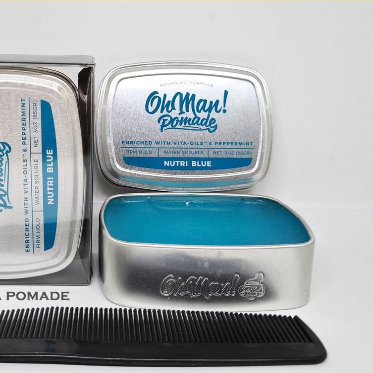 ✦ Oh Man Pomade Nutri Blue 3oz (Ukuran Besar) Strong Hold Waterbased Free sisir ☇