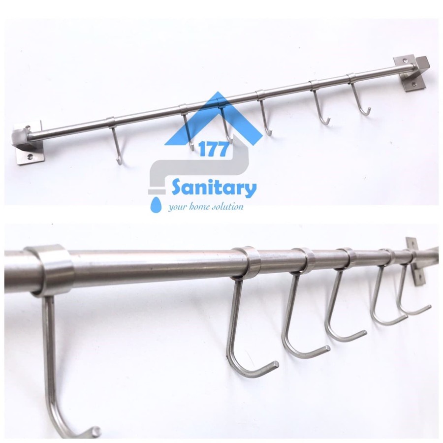 Gantungan Geser Alat Alat Dapur Kitchen Tools Stainless 60cm -Kapstok Geser Cantolan Baju Serbaguna Stenlis