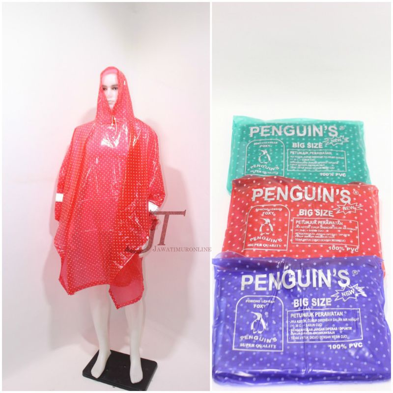Jas hujan Ponco lengan foxy pinguin / penguin's