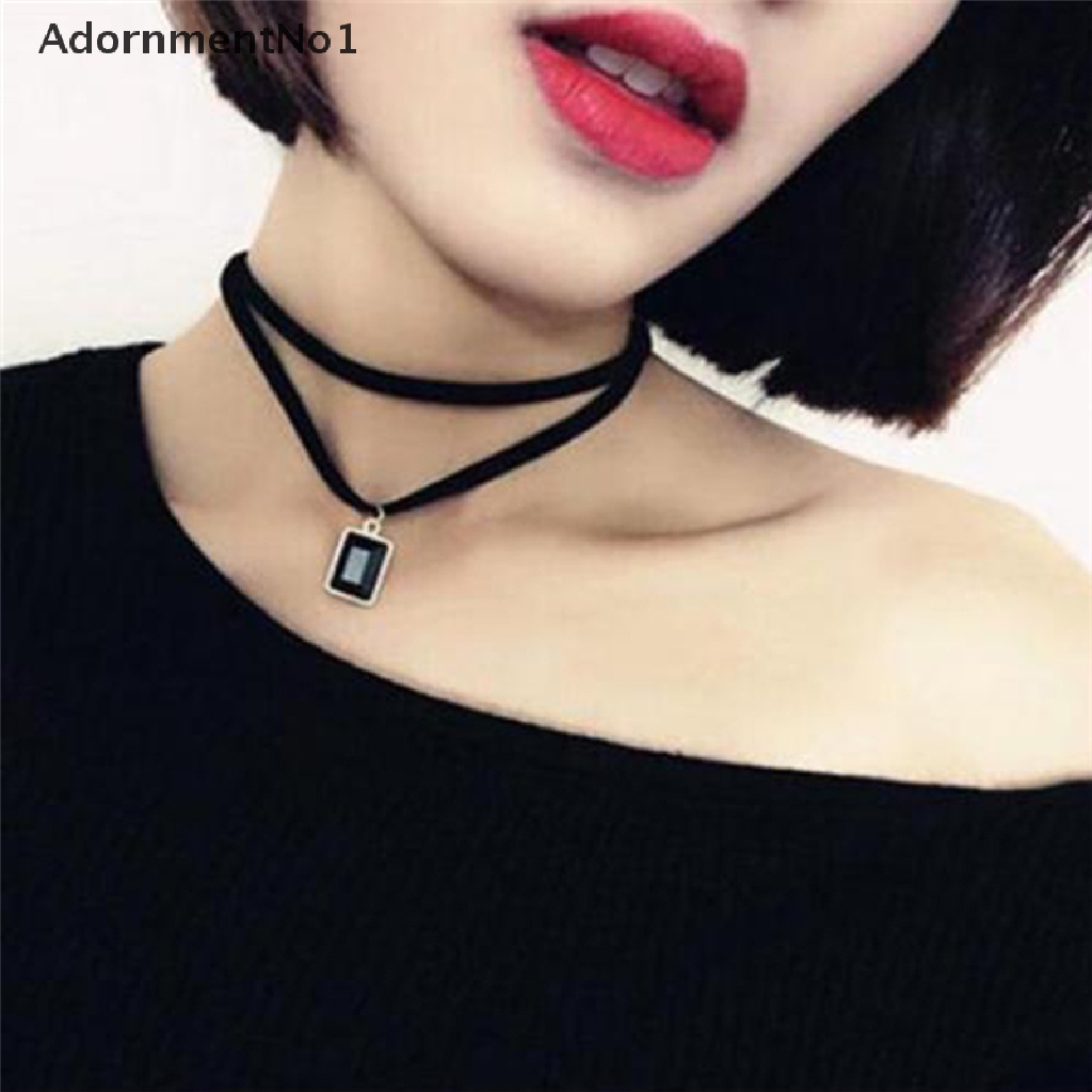 (AdornmentNo1) Kalung Choker Lace Hitam Gaya Gothic Retro Aksen Kristal Untuk Perhiasan Wanita