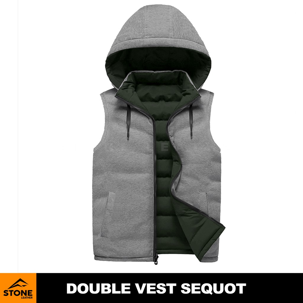 Rompi Pria Double Vest Sequot Bolak-Balik Hijau Army