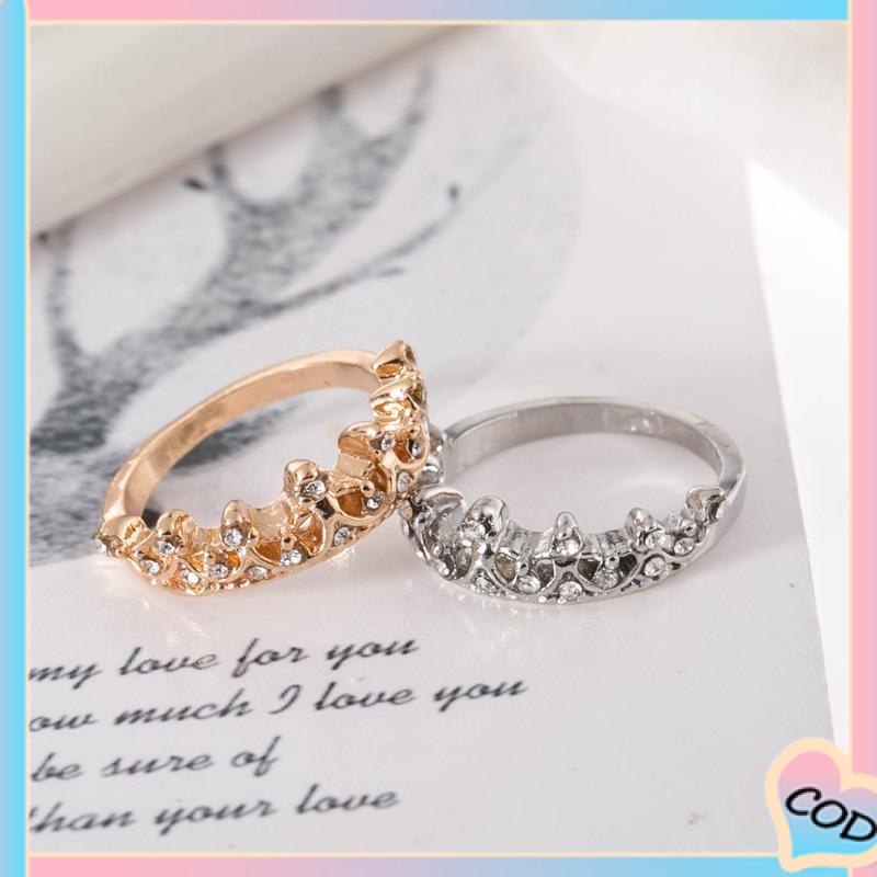 COD❤️ Bentuk Mahkota Fashion Ratu Temperamen Hollow Out Micro Diamond Engagement Wedding Ring-A.one