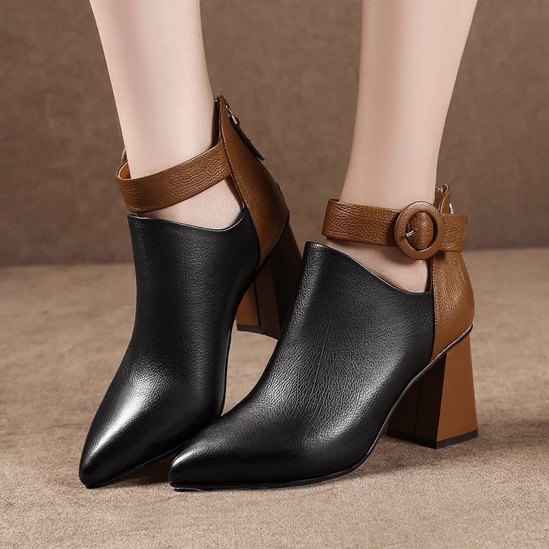  Sepatu  Ankle Boots  Wanita  Model High Heels pengait Untuk 