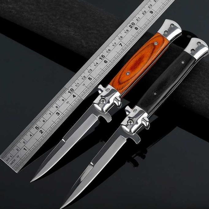 KNIFEZER Pisau Dapur Saku Lipat Folding Knife Tool Wood Grip - S12