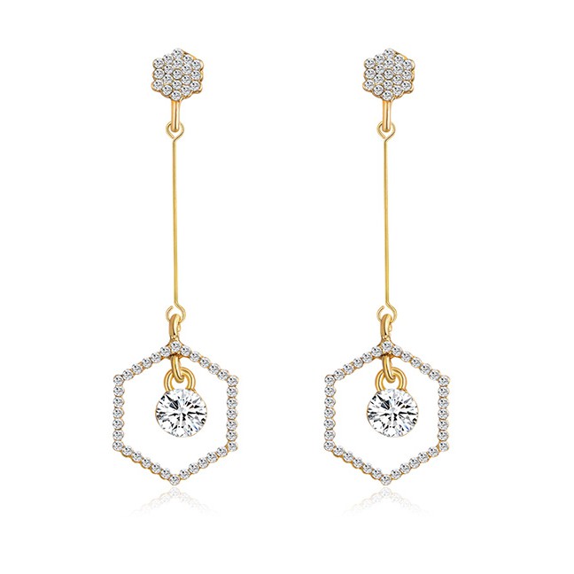 LRC Anting Tusuk Fashion Real Gold Alloy Rhinestone Geometric Earrings F79769