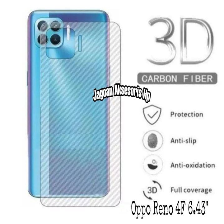 GARSKIN Sticker Carbon Oppo Reno 4F 6.43 Inchi Skin Carbon Transparan Fiber Protection Back Sticker