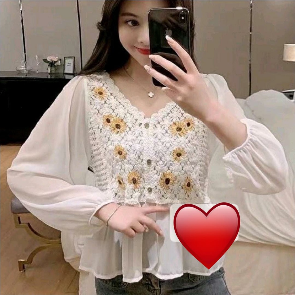 BLOUSE KOREAN STYLE//ATASAN KOREA//SIFON KOREA// CERUTTY KOMBINASI RAJUT IMPORT