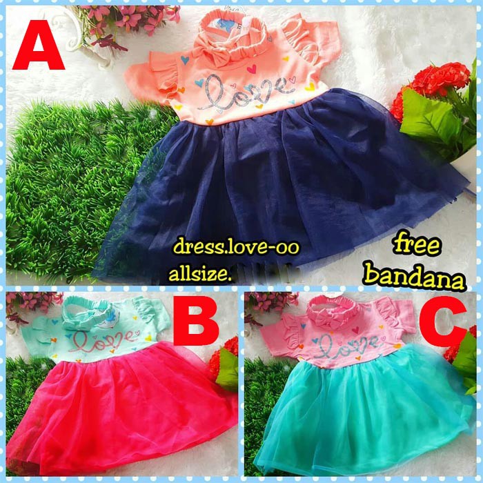 dress bayi perempuan 0 3 6 12 bulan Baju Bayi Perempuan Lucu Cantik Elegan Murah LOVE Bonus Bandana