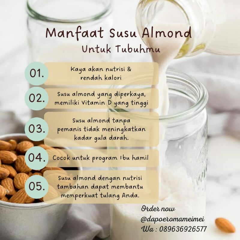 

susu almond original, susu almond kurma dan susu almond coklat