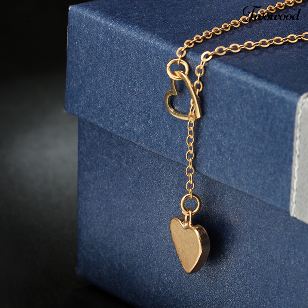 Kalung Rantai Panjang Dengan Liontin Hati Bahan Alloy Adjustable Untuk Wanita