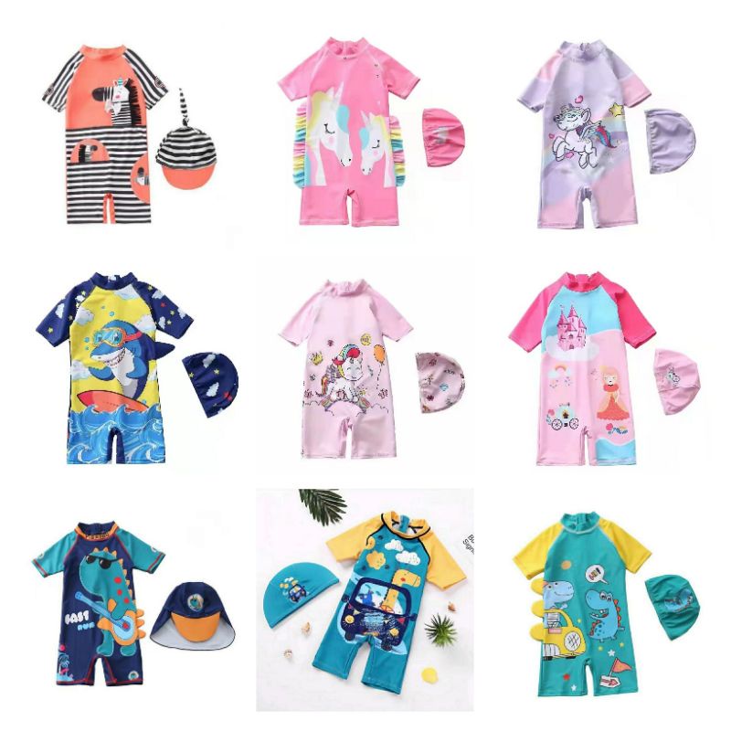 Baju Renang Import Anak Perempuan Laki Laki dan Topi 1 - 5 Tahun