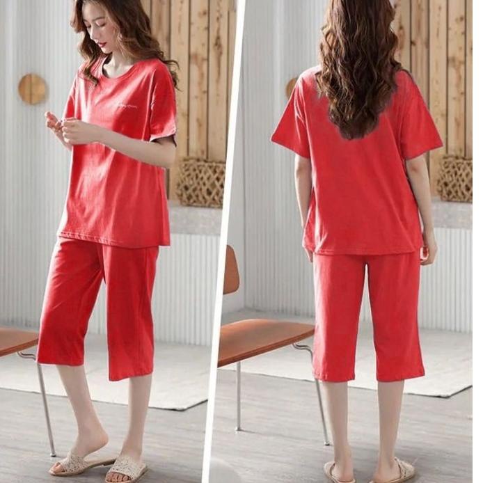 Baru - BAJU TIDUR WANITA Lengan pendek katun / Piyama celana 7/8 wanita import kaos 시