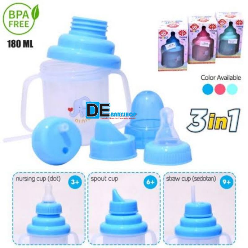 Botol Minum Bayi Training Cup 3in1 Ninio Dot Baby Botol Bayi Tempat Minum Bayi BY BTL-08