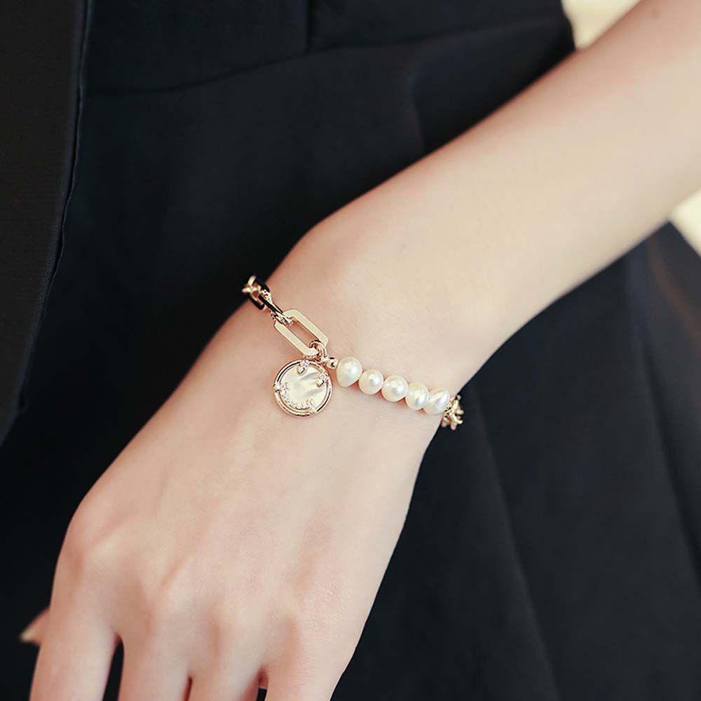 Needway Smiley Gelang Retro Temperamen Fashion Perhiasan Baroque Mutiara Air Tawar Minimalis Berlian Imitasi Gadis Korea Style Bracelet