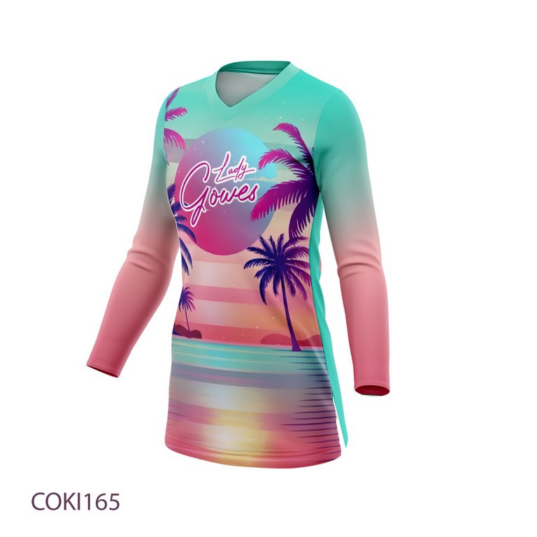 Kaos Jersey Sepeda Gowes Baju Tunik Wanita Muslim Muslimah Lengan Panjang Full Print COKI165