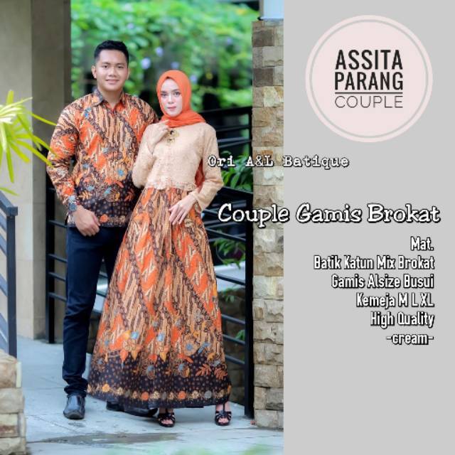Couple assita parang gamis batik kombinasi brukat ori by a&amp;l batique