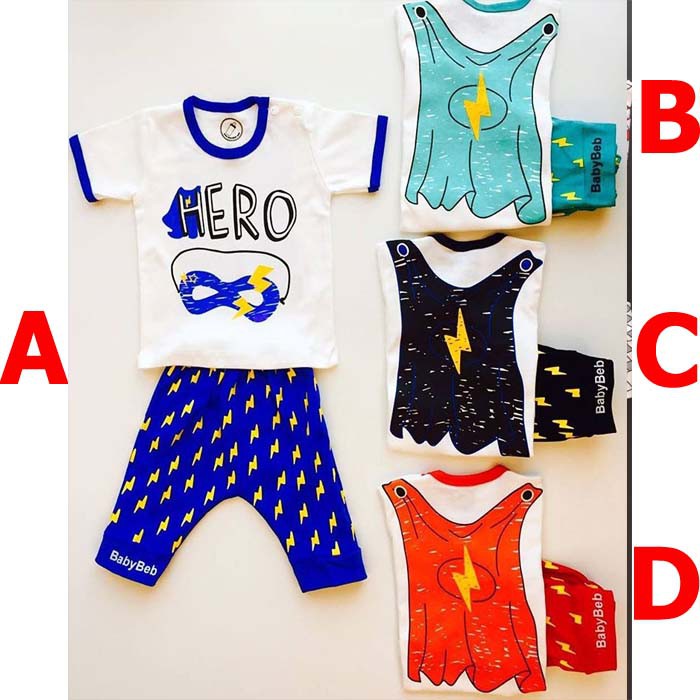 Baju Bayi Laki Laki Lucu Setelan + Topi - Hero Baby