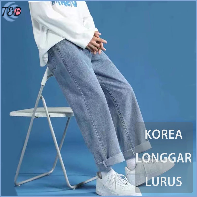 Celana jeans pria straight jeans celana jeans longgar pria Celana Jeans Pria cowo korean style bluecelana panjang jumbo celana kulot pria