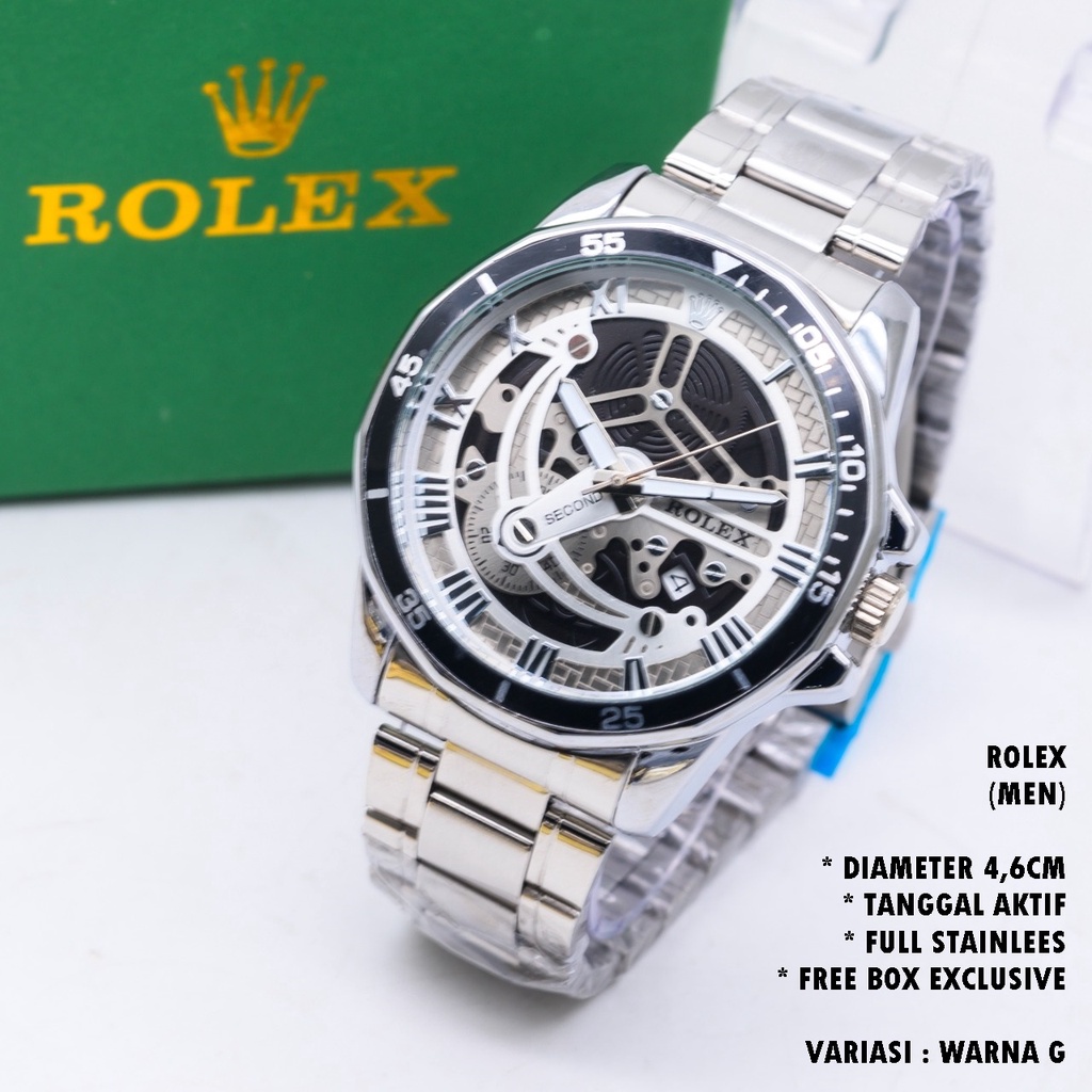 (FREE BOX) JAM TANGAN PRIA FASHION RANTAI BODY BULAT TANGGAL AKTIF