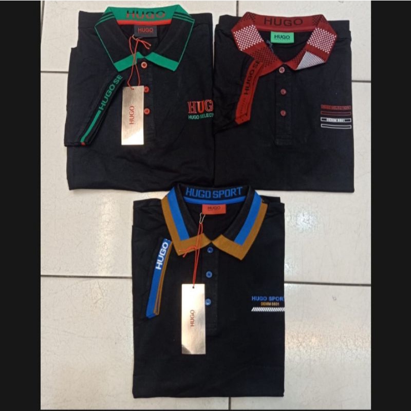 KAOS HUGO KERAH ORIGINAL / KAOS KERAH HUGO ORI / KAOS HUGO KERAH SPANDEK Motif Kerah Ramdom