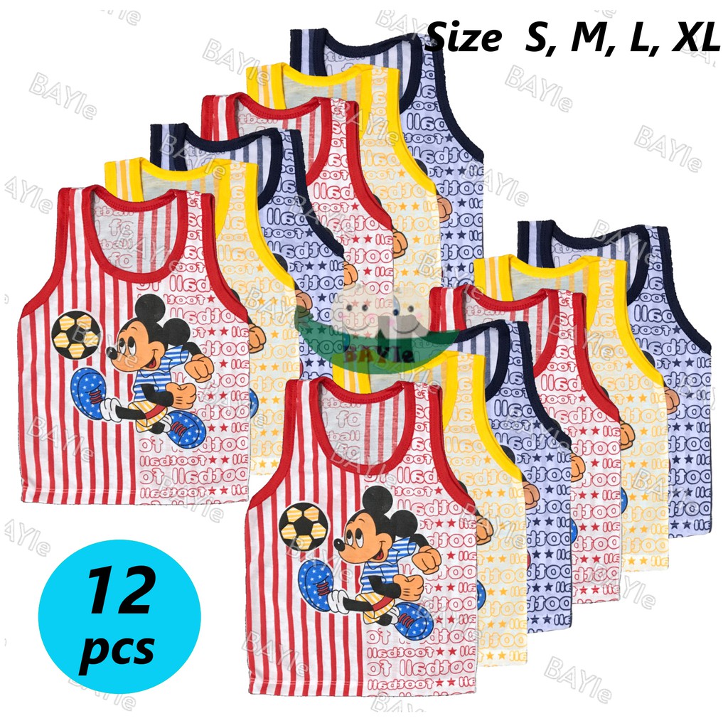 BAYIe -  12 PCS Kaos Singlet / Kutung Bayi/Anak Laki/Perempuan Motif MICKEY MF Size S, M, L, XL