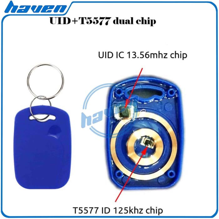 Keyfob Dual Frekuensi Clone T5577 EM4305 125kHz 13.56MHz UID RFID Tag