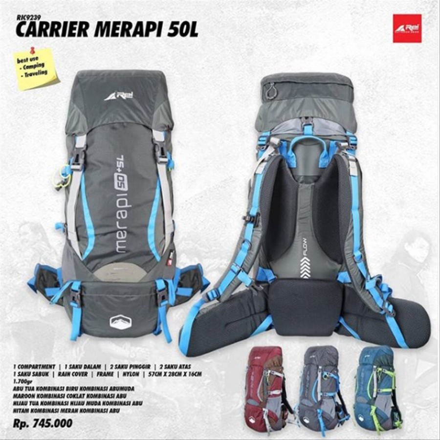TAS CARRIER GUNUNG REI MERAPI 50+5 LITER ORIGINAL AREI OUTDOORGEAR