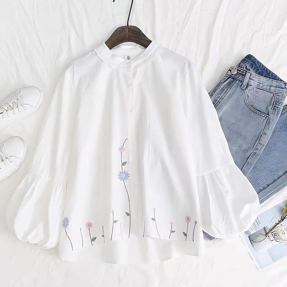 Harga Miring--Kaleela Blouse Katun Wanita Terbaru Blus Putih Bordir Kekinian Bluse Cewek Baju Atasan