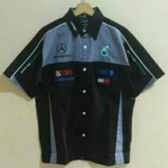 Baju Kemeja Bordir Automotif F1 Mercedes Benz Hitam