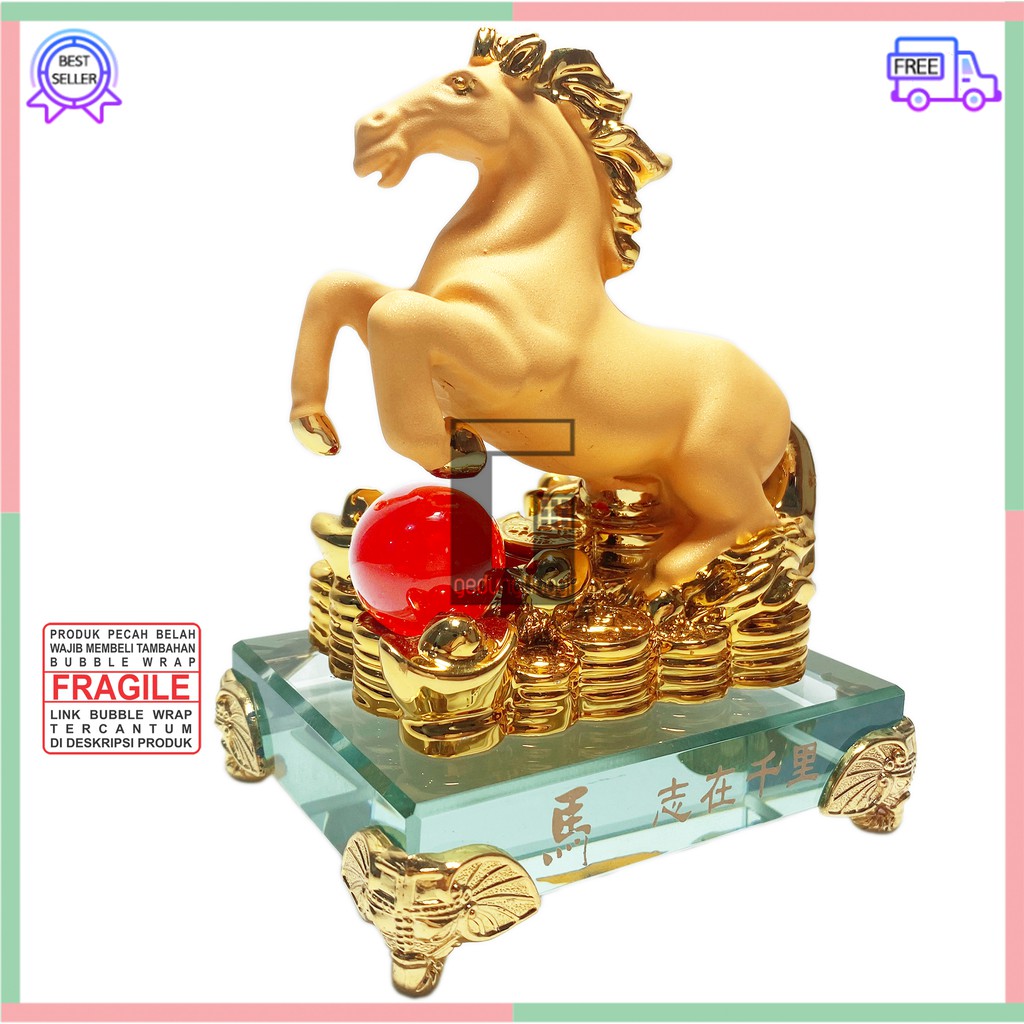 Patung Pajangan Hiasan Hadiah Kado 12 Shio Kuda Miniatur Meja Rak Dinding Kantor Ruang Tamu Rumah Minimalis Aesthetic Benda Gelang Fengshui Fengsui Feng Shui Pohon Tree Rejeki Rezeki Hoki Uang Coin Emas Gold Keberuntungan Batu Resin Decoration Art Kecil