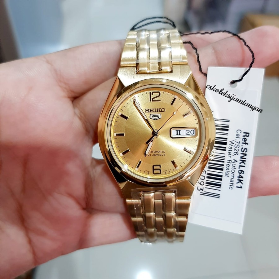 Jam Tangan Pria Seiko 5 SNKL64K1 Gold Automatic Original