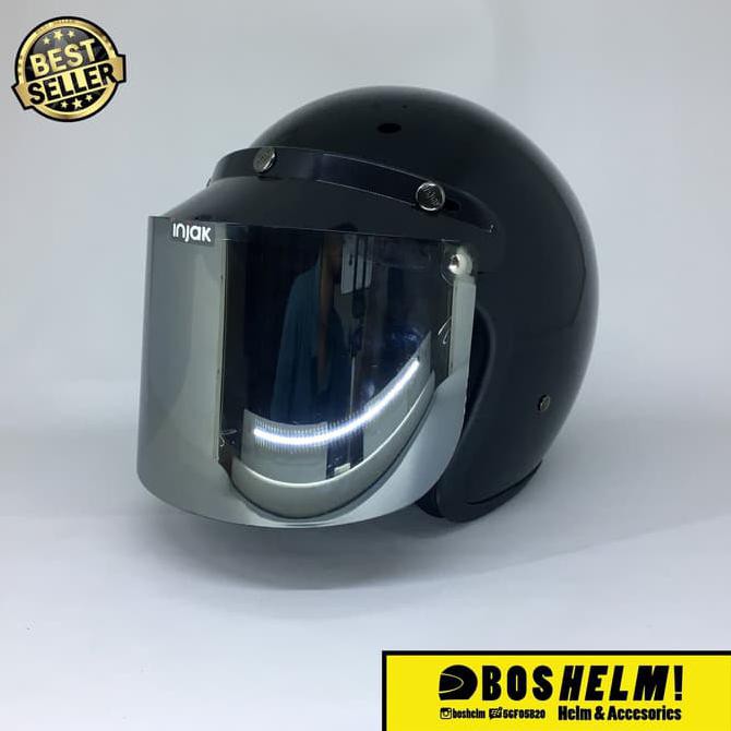 Produk Terbaru Helm Bogo Retro Kaca Injak Hitam Glossy ...