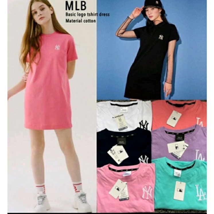 ML* Basic Cotton T-Shirt Dress Pink Dress Mlb