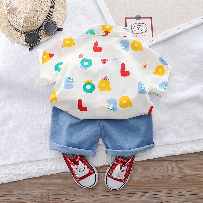 Setelan Anak Laki Laki Baju Set Kemeja ABC Anak Musim Panas Korean Style Import