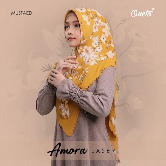 ❤️ TERMURAH HIJAB SYARI❤️ KHIMAR AMORA LASER ORI ONETO - MUSTARD PROMO