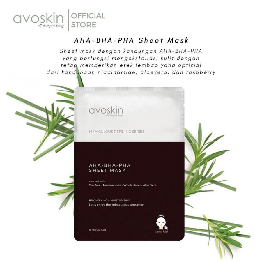 AVOSKIN AHA BHA PHA Sheet Mask - Masker Pencerah Pelembab Perawatan Eksfoliasi Sel Kulit Mati Wajah