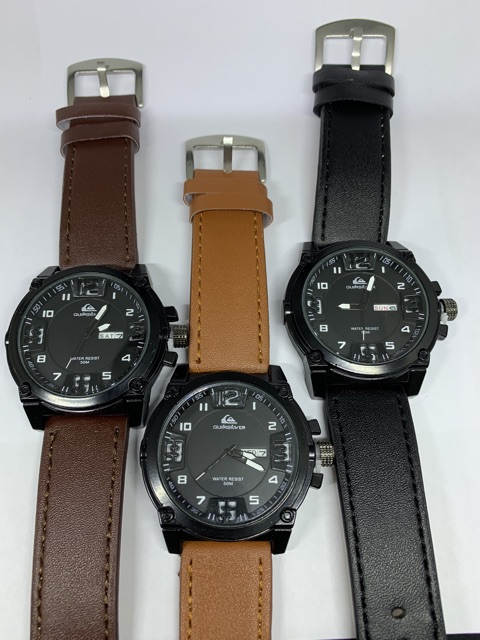 Jam Tangan Pria QuickSilver Tanggal Hari Strap Kulit Formal Watch