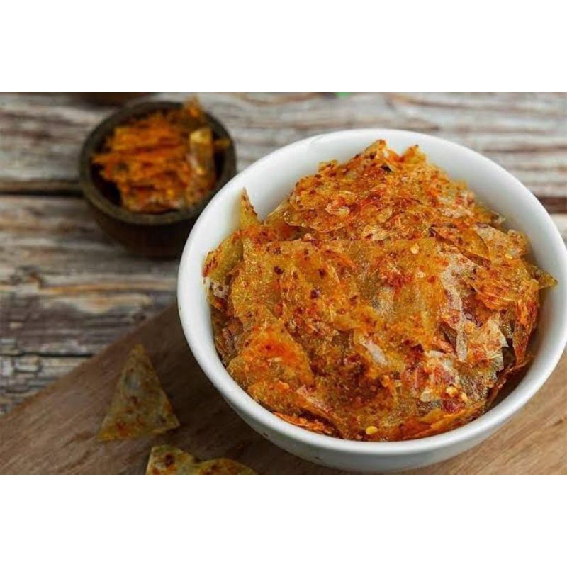 

Keripik kaca kiloan daun jeruk pedas gurih / Renyah /Beledag /Kripca_250gr, 500gr dan 1kg