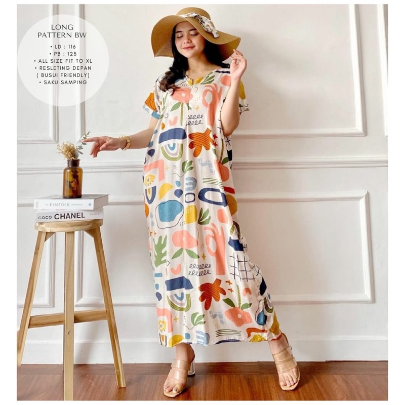 daster long semata kaki, daster panjang viral kekinian, daster rayon busui terlaris-Long Patern bw